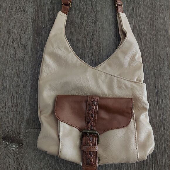 Bueno Cream Leather Boho Crossbody/Shoulder Satchel - Picture 2 of 7